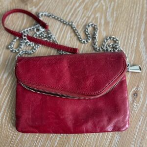 HOBO mini Red Leather Crossbody with Silver Chain Strap